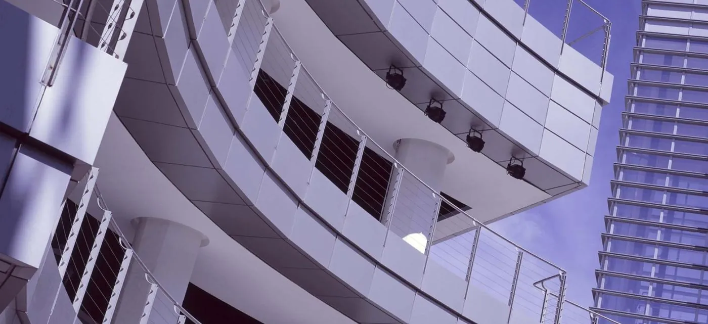 Curved balconies and the glass facade