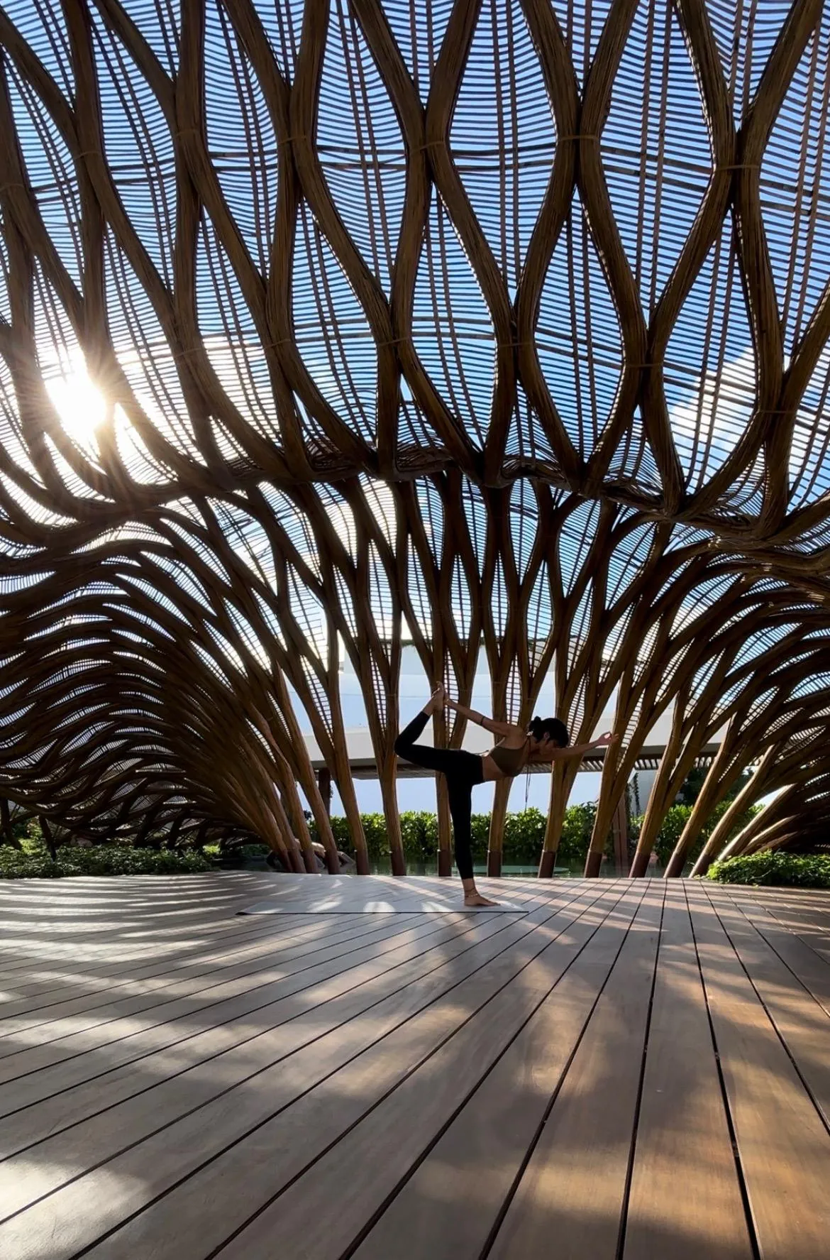 Woven bamboo yoga pavilion