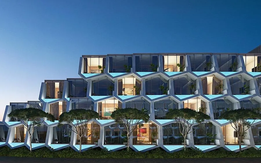 Stepped terraces at blue hour